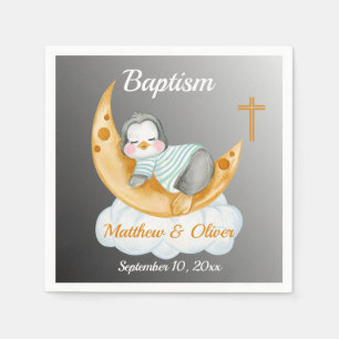 Cute Baptism Baby Penguin And Moon  Napkin