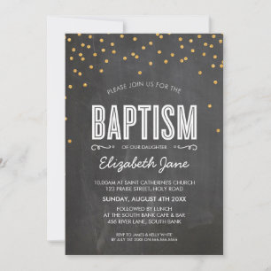 CUTE BAPTISM gold glitter confetti on chalkboard Invitation