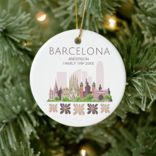 Cute Barcelona Spain Ceramic Tree Decoration