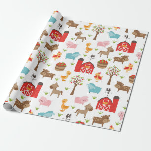 Cute Barn and Farm Animals Wrapping Paper