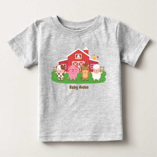 Cute Barn Farm Animals Baby T-Shirt (Front)