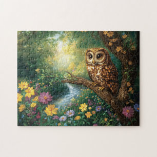 Cute Barn Owl Enchanted Forest Art Jigsaw Puzzle