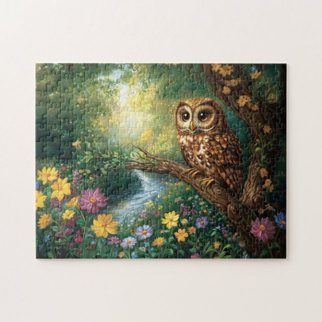 Cute Barn Owl Enchanted Forest Art Jigsaw Puzzle (Horizontal)