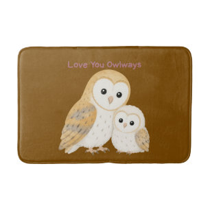 Cute Barn Owl Family Bath Mat