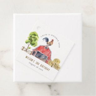 Cute Barn Rooster Farm Watercolor Kids Birthday Favour Tags