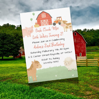 Cute Barnyard Animal 2nd Birthday Invite