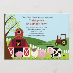 Cute Barnyard Animal Fun Birthday Party Invitation