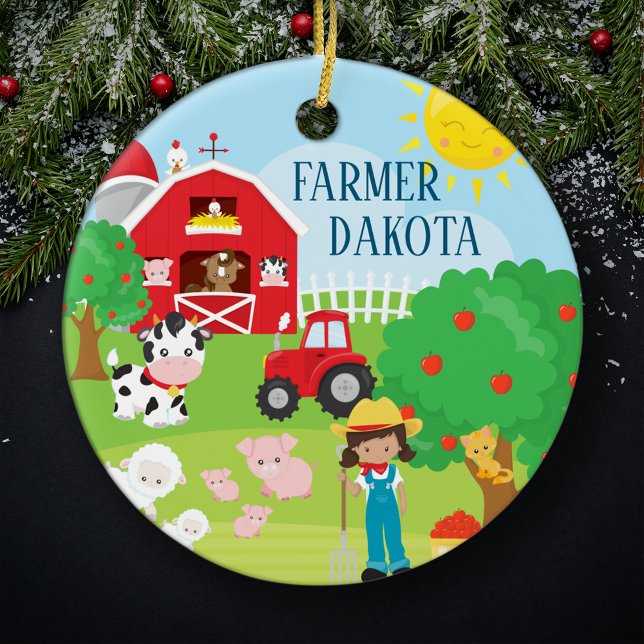 Cute Barnyard Animals, Farmer Girl Christmas Ceramic Tree Decoration (Creator Uploaded)