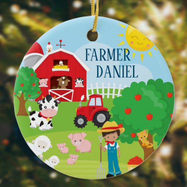 Cute Barnyard Animals, Farmer, Tractor Christmas Ceramic Tree Decoration (Creator Uploaded)
