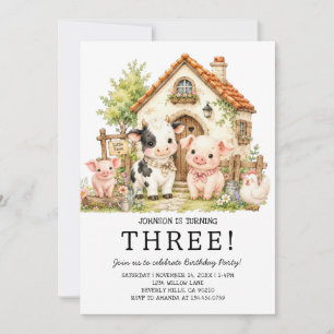 Cute Barnyard Animals Kids Farm Birthday Invitation