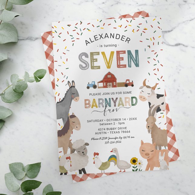 Cute Barnyard Farm 7th Birthday Invitation (Creator Uploaded)