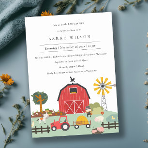 Cute Barnyard Farm Animal Baby Shower Invite