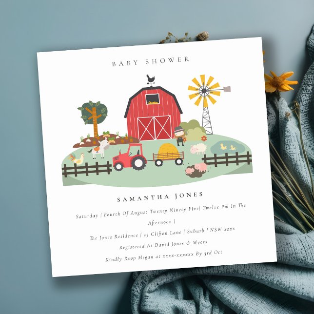 Cute Barnyard Farm Animal Baby Shower Invite (Creator Uploaded)