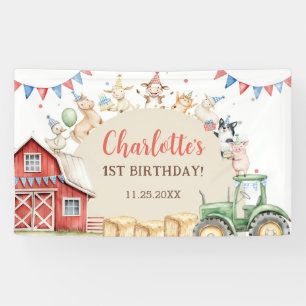 Cute Barnyard Farm Animals 1st Birthday Banner