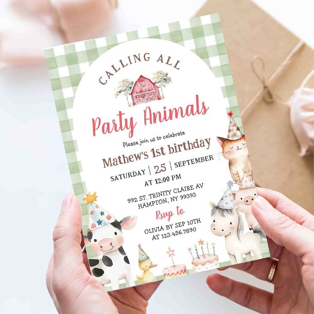 Cute Barnyard Farm Animals 1st Birthday Invitation (Creator Uploaded)