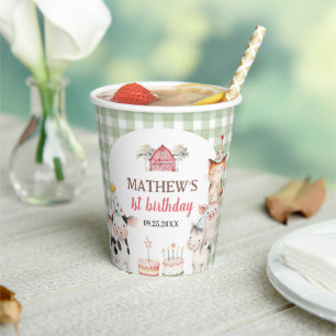 Cute Barnyard Farm Animals 1st Birthday Paper Cups