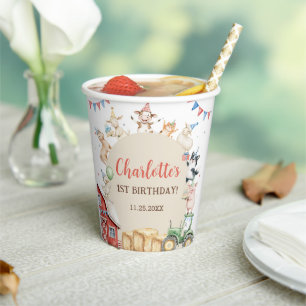 Cute Barnyard Farm Animals 1st Birthday Paper Cups