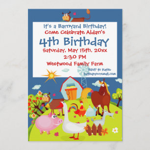Cute Barnyard Farm Animals Birthday Invitations