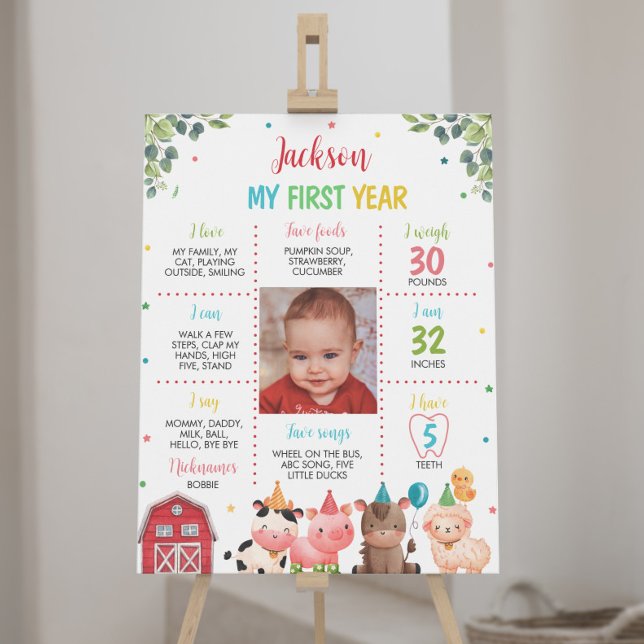 Cute Barnyard Farm Animals Birthday Milestone Sign (Creator Uploaded)