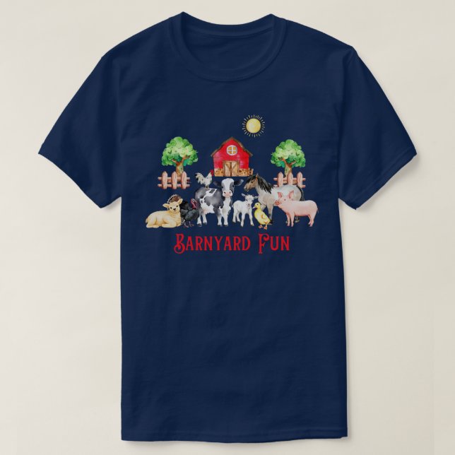 Cute Barnyard Farm Animals T-Shirt (Design Front)
