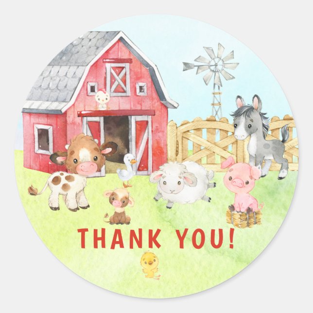 Cute Barnyard Friends Baby Shower Classic Round St Classic Round Sticker (Front)