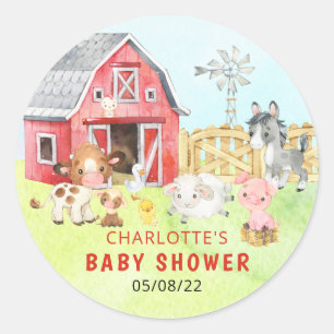 Cute Barnyard Friends Baby Shower Classic Round Sticker