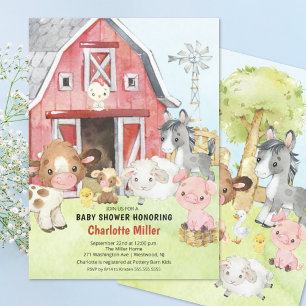 Cute Barnyard Friends Baby Shower Invitation