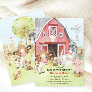Cute Barnyard Friends Baby Shower Invitation