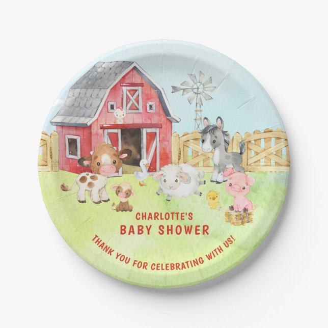 Cute Barnyard Friends Baby Shower Paper Plate (Front)