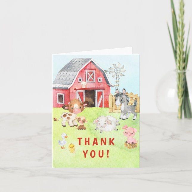 Cute Barnyard Friends Baby Shower Thank You (Front)