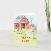 Cute Barnyard Friends Baby Shower Thank You