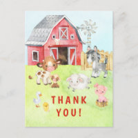 Cute Barnyard Friends Baby Shower Thank You 