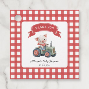 Cute Barnyard Pig Baby Shower Red Stripes Favour Tags