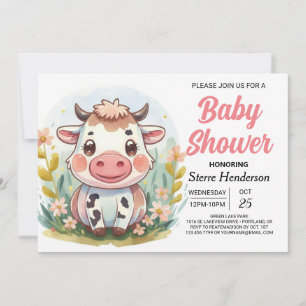 Cute Barnyard Printable Cow Baby Shower Invitation