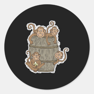 cute barrel of monkeys classic round sticker