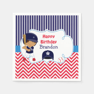 Cute Baseball African American Boy Birthday Party Napkin