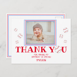 Cute Baseball Ball Birthday Thank you Photo Card