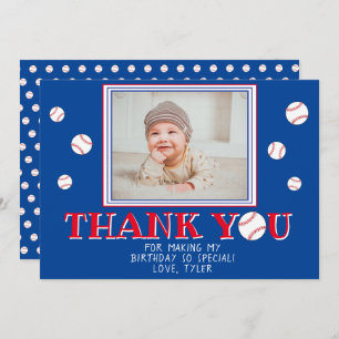 Cute Baseball Balls Birthday Photo Thank You Card