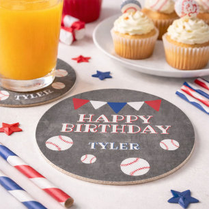 Cute Baseball Balls Chalkboard Kids Birthday Party Round Paper Coaster