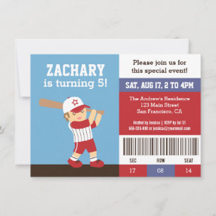 Cute Baseball Boy Birthday Party Ticket Invitation