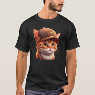 Cute Baseball Cap Wearing Cat T-Shirt