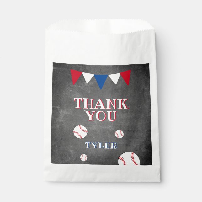 Cute Baseball Chalkboard Kids Birthday Thank you Favour Bags (Front)