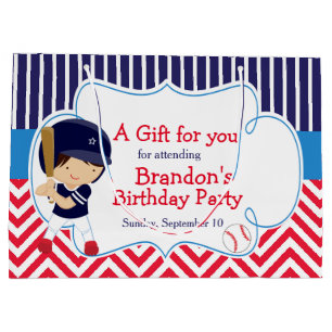 Cute Baseball Dark Hair Boy Birthday Large Gift Bag