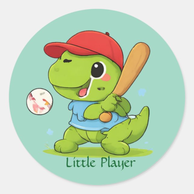 Cute Baseball Dinosaur T-Rex Sports Illustration Classic Round Sticker (Front)