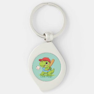 Cute Baseball Dinosaur T-Rex Sports Illustration Key Ring