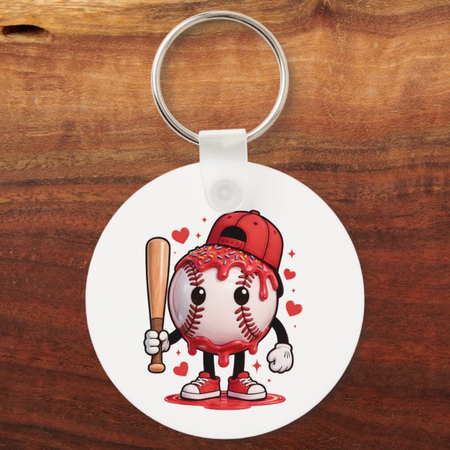 Cute Baseball Drip Cartoon Mascot Kids Sports Tee Key Ring (Front)