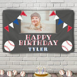 Cute Baseball Flags Kids Photo Birthday Party Banner<br><div class="desc">Cute Baseball Flags Kids Photo Birthday Party Banner. The design has two baseballs and birthday party bunting flags in red,  blue and white colours. Add your photo and personalise it with your name and text and make your own birthday party banner. Great for children.</div>