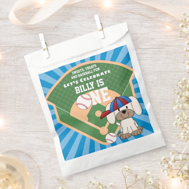 Cute Baseball Fun Puppy Dog 1st Birthday Favour Bags (Clipped)
