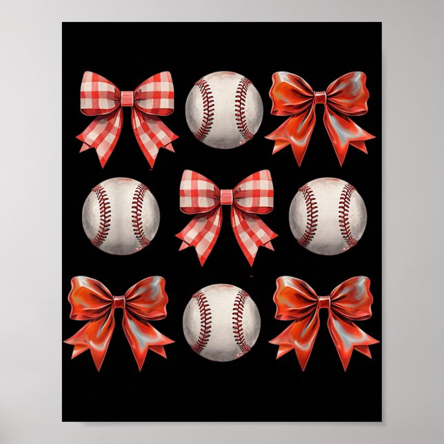 Cute Baseball Girls Toddler Kids Coquette Bow Base Poster (Front)