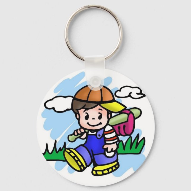 Cute Baseball Kid Key Ring (Front)